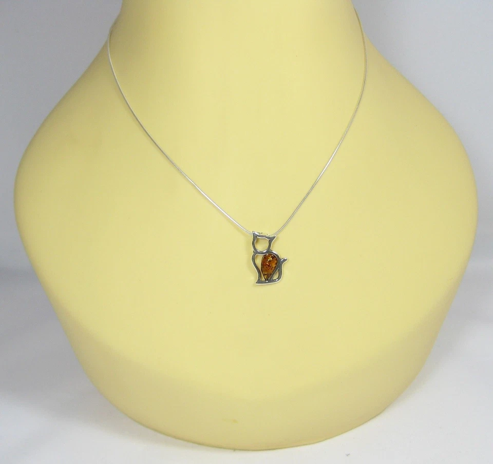 COLGANTE Y COLLAR DE CADENA NATURAL ÁMBAR BÁLTICO PLATA ESTERLINA 925 CERTIFICADO GATO Foto 2 de 4