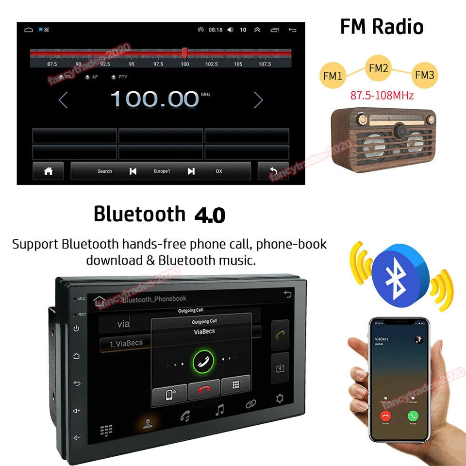 4+64GB Double 2Din Car Stereo Wireless Apple CarPlay Android Auto Radio 7" Touch - Image 3 of 4