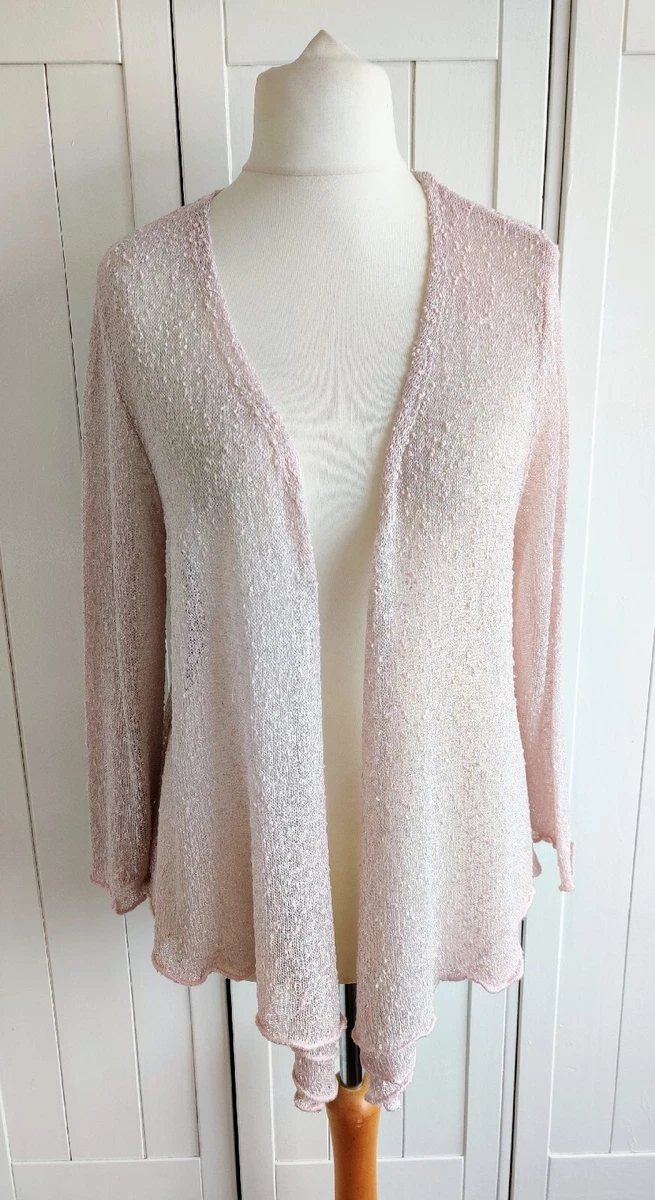 M Co Pale Pink Silver Metallic Fleck Waterfall Cover Up Cardigan Size 14