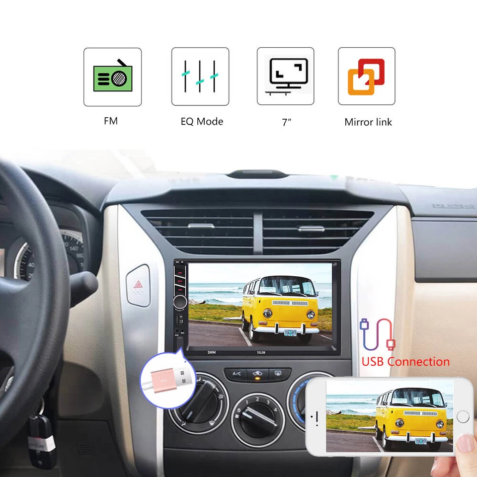 Radio estéreo de coche de 7" para Apple Carplay Bluetooth pantalla táctil doble 2Din + cámara Foto 2 de 4