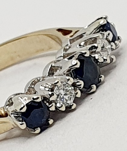 Diamond & Sapphire Half Eternity Five Stones Ring 9ct Yellow Gold Size L 1/4 - Picture 11 of 23