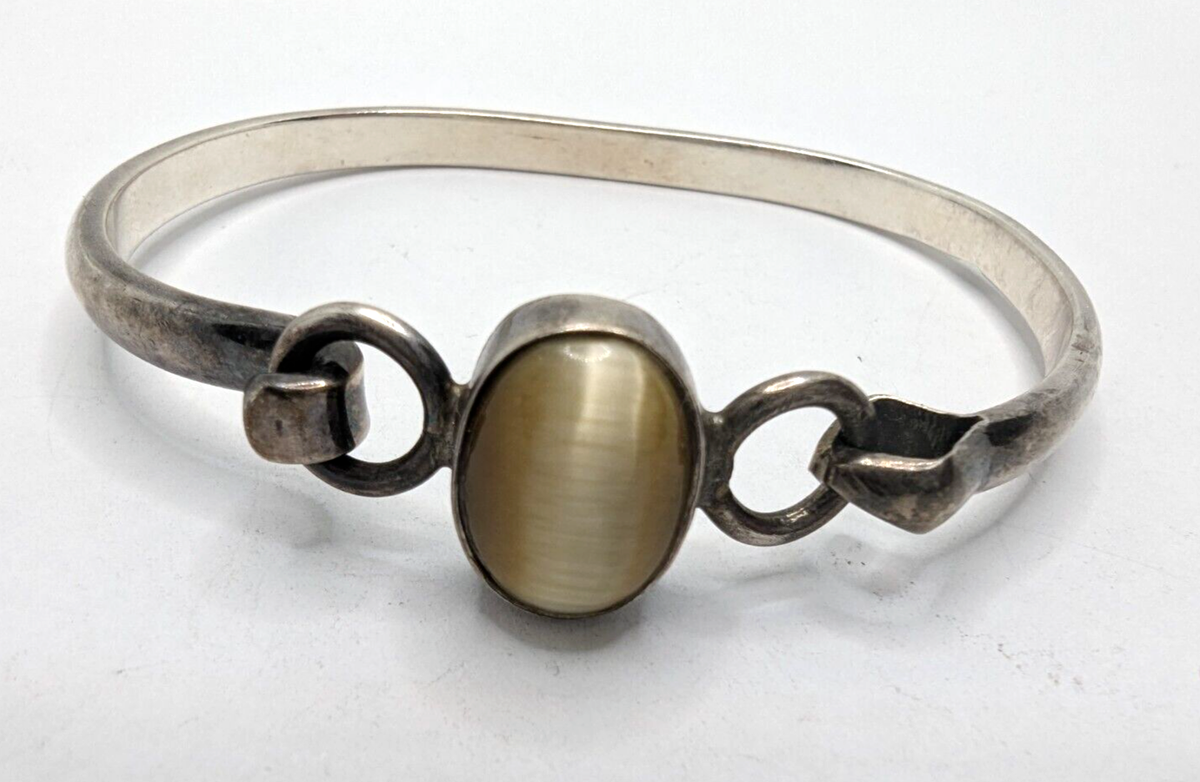 Sterling Silver 925 Honey Tiger Eye w/ hook closure Oval Bracelet