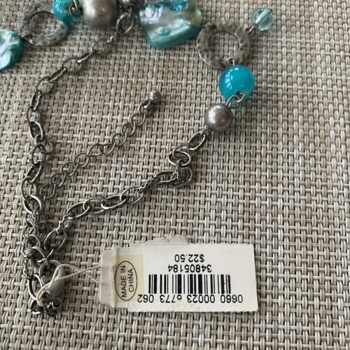 NWT Christopher Banks Turquoise Blue Shell Bead Hammered Silver Tone Necklace - Picture 4 of 10