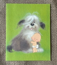 Vintage American Greetings Blank Note Card Baby Hugging Dog Framable Whimsical