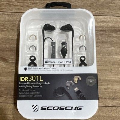 Scosche IDR301L Lightning In-Ear Earbuds w/ Mic + In-Line Control, Black 4ft