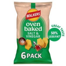 Walkers Oven Baked Salt and Vinegar Crisps, 6 x 22 g