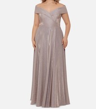XSCAPE Women's Beige Off-the-Shoulder Glitter Gown Dress Plus Size 22W
