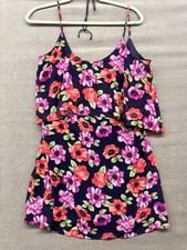 Forever 21 XXI Dress Womens Medium Navy Floral Spaghetti Strap Layered Sundress