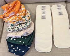 Nora  s Nursery Cloth Pocket Diapers Covers  Pad Inserts 7 Sets EXCELLENT CLEAN