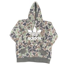 Adidas Camo Hoodie Sweatshirt Mens Large Green Trefoil Logo Pullover Camo