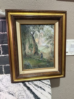 Vintage Framed Painting Child on a Log 17 3/4  x 15  Frame