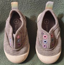 Cat Jack Grey Shoes W/ Pastel accents Size 4 baby girl slip on no laces elastic