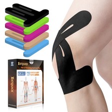 PreCut Kinesiology Tape for Knees, 12 PCS Waterproof KTQUICK 12PCS, Black