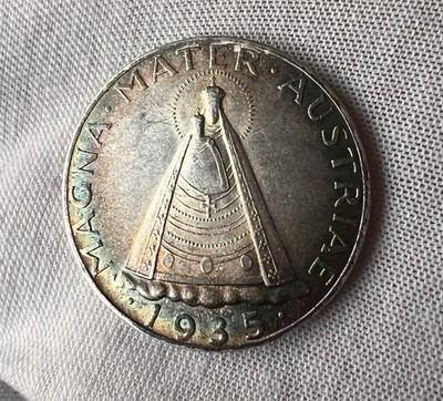 TONER 1935 Austria 5 Schilling Silver Coin Madonna of Mariazel Standing Figure