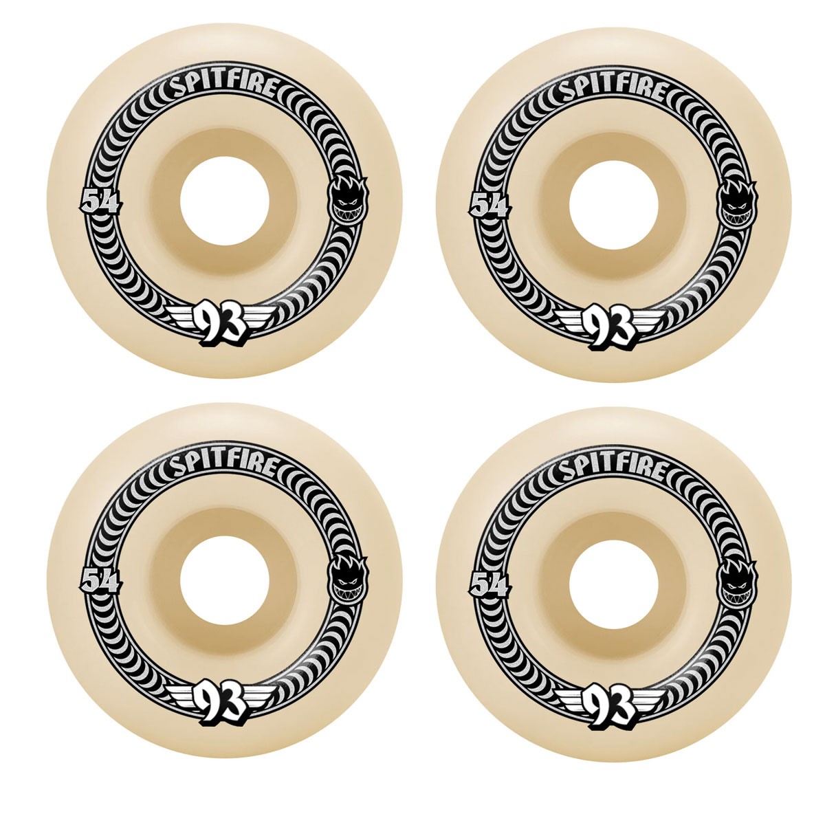 Spitfire Skateboard Wheels 54mm F4 Soft Sliders 93A Classics Natural