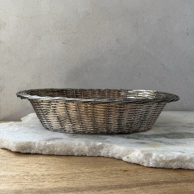 Vintage French Bakery Wire Bread Basket Tight Woven Silver Plate 27x20cm Oval
