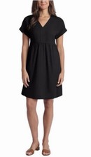 NWT Briggs Womens Small V-Neck Linen Blend Short Sleeve Fit Flare Dress Black