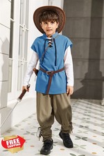 Boys Renaissance Pirate Viking Medieval Tank Top Cotton Lace Up Costume