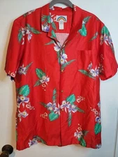 VINTAGE Paradise Found Shirt Mens Large Red Floral Hawaiian Magnum PI