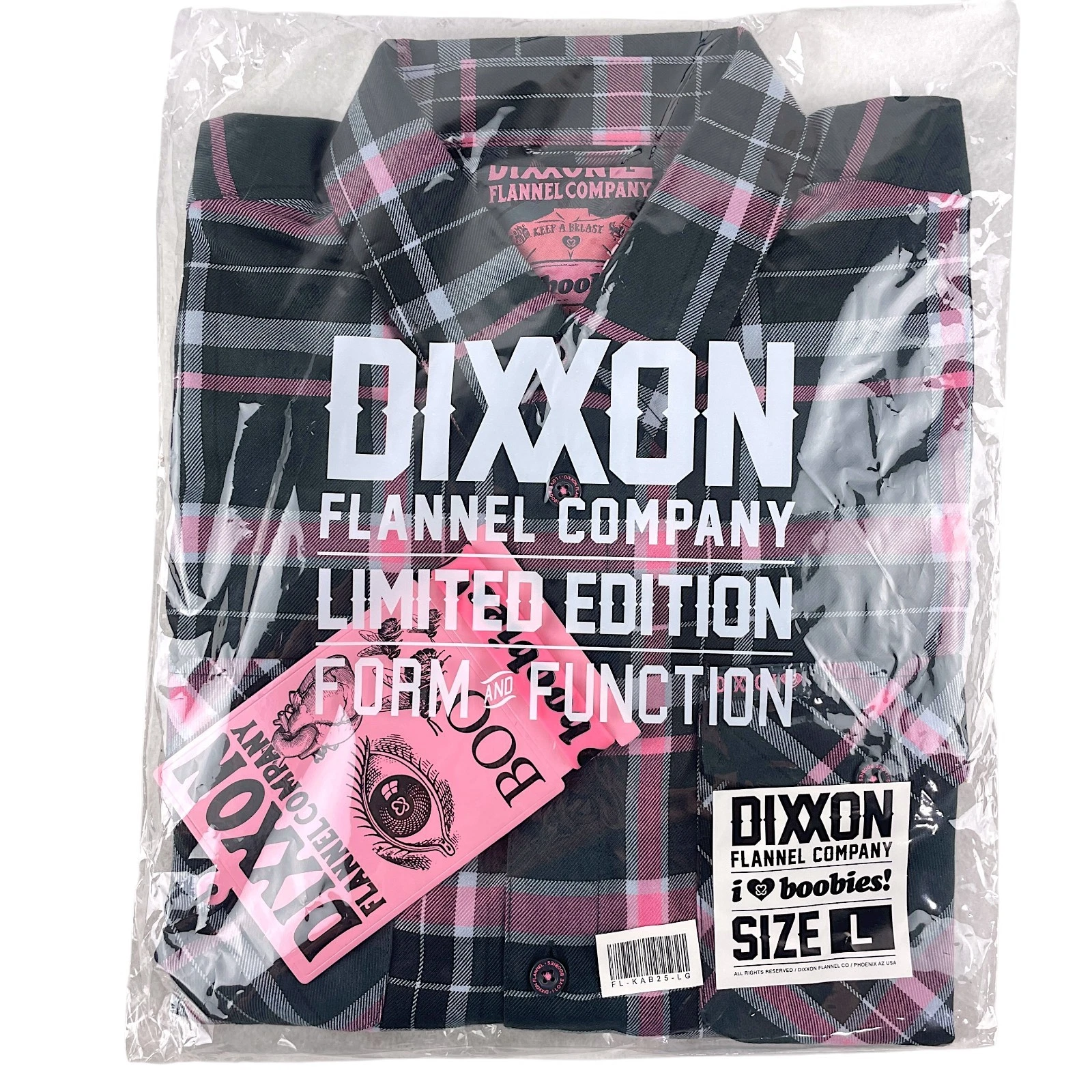 Dixxon Flannel "I LOVE BOOBIES" Mens LARGE KEEP A BREAST Collab 2025 Plaid Shirt
Opens in a new wind