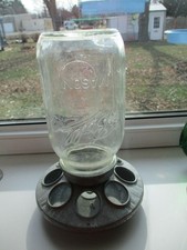 Vintage Galvanized Metal Chicken Feeder with Quart Ball Mason Jar