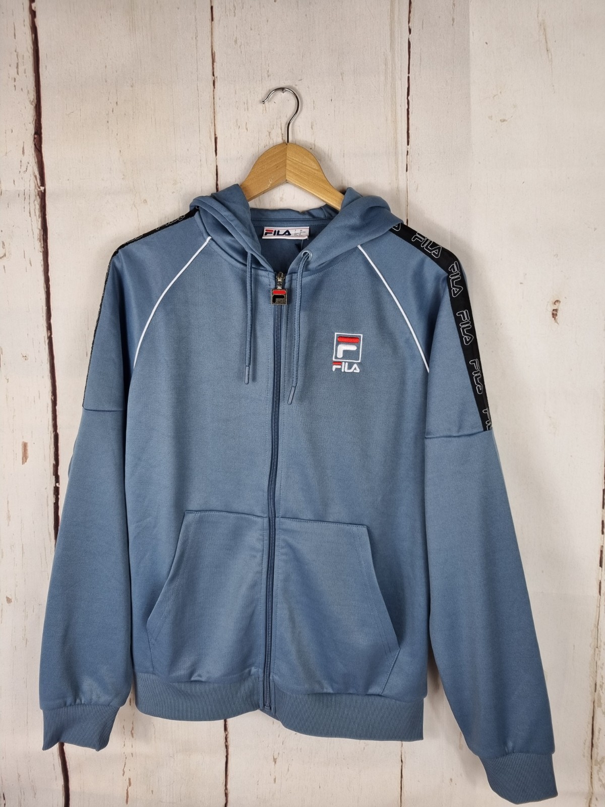 Felpa con cappuccio e zip intera FILA Deon Tape colore blu taglia small uomo nuova con etichette