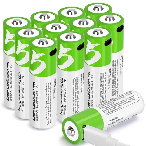 12 PACK! USB AA Li-ion Rechargeable Batteries 1.5V 2600mWh Type C Cable Battery