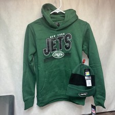 New York Jets Youth Hoodie Size M Boys Beanie Hat NFL Bundle Set Green