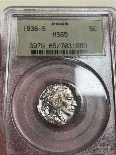 1936 S Buffalo Indian Head Nickel 5C PCGS MS65 MS 65 OGH Album Toning Toned