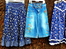 70s Vintage GUNNE SAX/GUNNIES Cottagecore Blue Print Skirt Mary K/Ashley Culotte