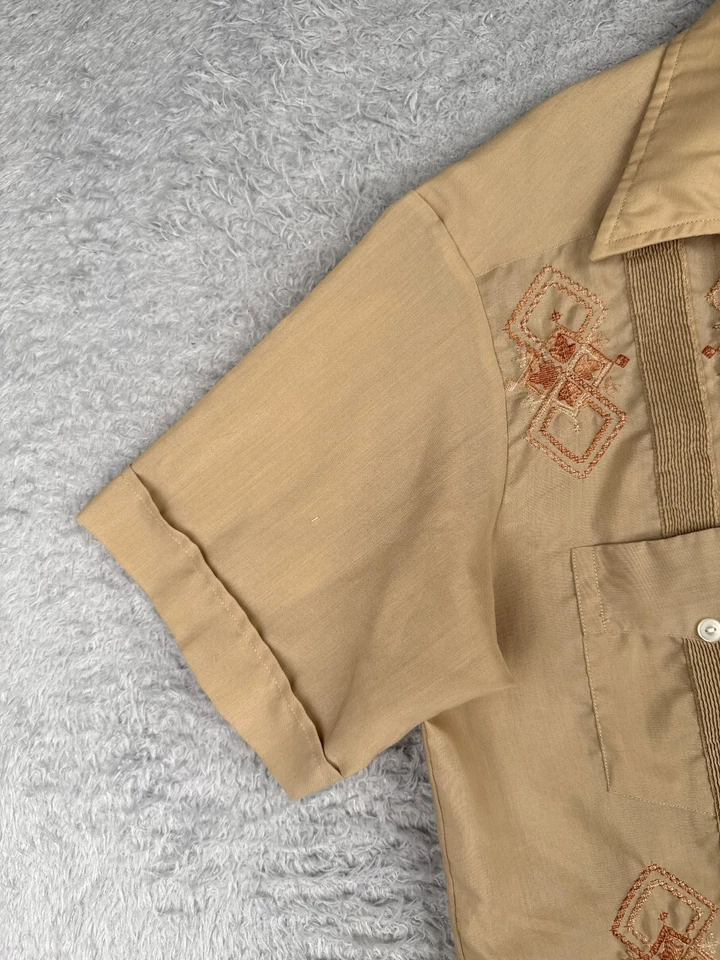 Piramide Maya Guayabera Shirt Adult Large Beige Polyester Cotton Blend 4 Pocket - Image 3 of 4