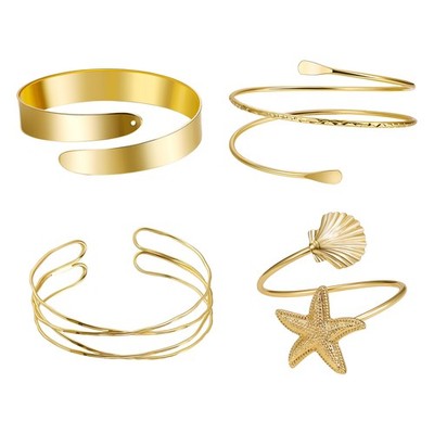 4pcs Women Boho Seastar Charm Wrap Bracelet Upper Arm Cuff Armlet Metal Arm Cuff