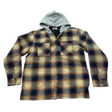 Mens Wrangler Hooded Flannel Jacket Plaid Snap Front Shirt Jacket Size Large