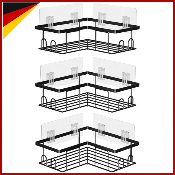Duschablage Ohne Bohren Schwarz Rostfrei Badezimmer Regal Organizer 3 StüCk-image