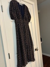 ASTR The Label Dress Women's Medium Black Floral Covered Button Midi Classic