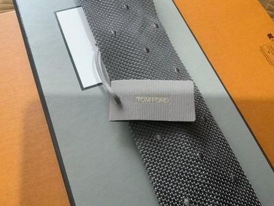 Tom Ford graue Strickkrawatte Seide gepunktet Made in Italy UVP 270 £ neu mit Etikett 