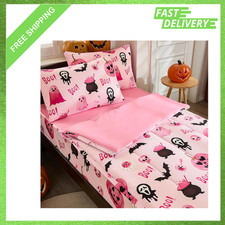 Kids Halloween Comforter Set, Full Zipper Bedding, Pumpkin Ghost Cat Bat