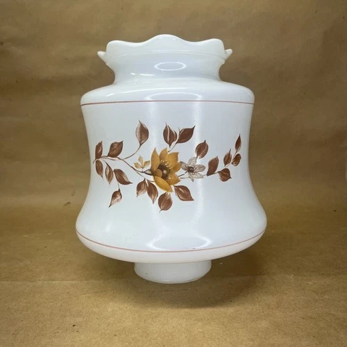Vintage White Milk Glass Brown Flower Ruffle Lamp Shade