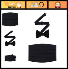 100 Silk Pre-Tied Bow Tie Cummerbund Set for Tuxedo, Wedding, Black-Tie Event