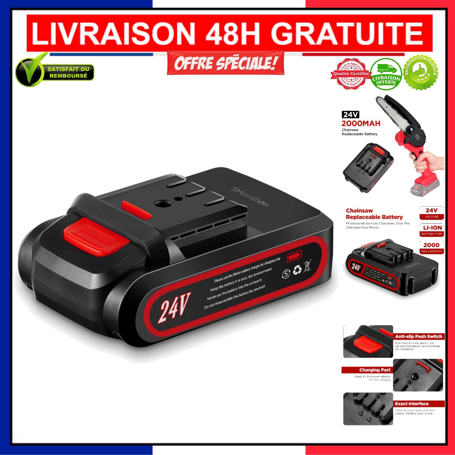 Batterie 24V pour tronçonneuse avec service après-vente inclus modèle Lithium 4Ah