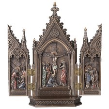 Calvary Triptych Cold Cast Decorative Figurine, Bronze Color, 8.13 Inch