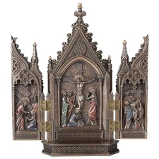 Calvary Triptych Cold Cast Decorative Figurine, Bronze Color, 8.13 Inch