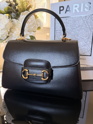 Gucci Horsebit 1955 Große Schwarz Leder Umhängetasche mit Tragehenkel
