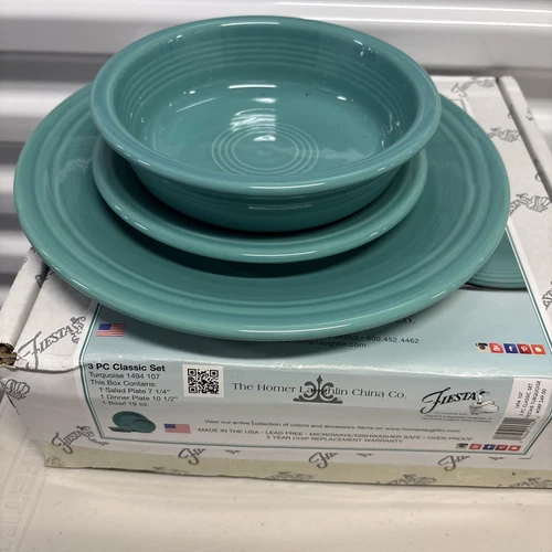 Fiesta 3 Pc Classic Set One Place Setting Turquoise 1494 207 New Boxed Made USA