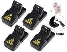4x Fast Rat Mouse Traps Reusable Durable ABS Easy Setup Effective Trapper, Black