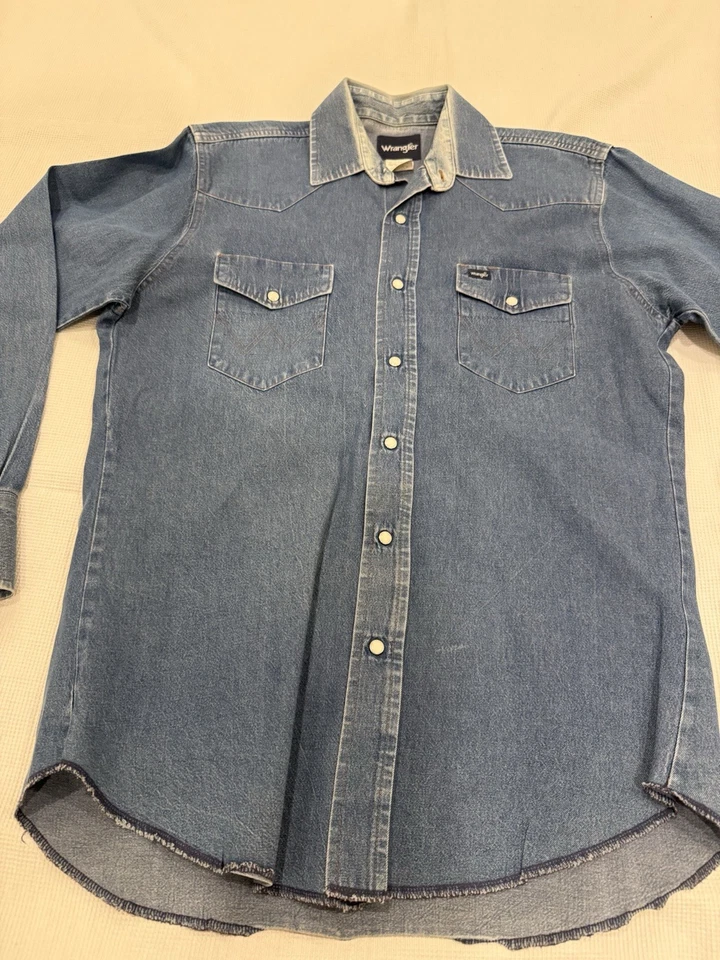 WRANGLER Azul Denim Perla Snap Western Cowboy Rodeo 70127MW PARA HOMBRES 16X34 Mediano Foto 2 de 4