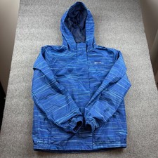 Eddie Bauer Windbreaker Jacket Kids L 14/16 Blue Striped Hooded Mesh Lined