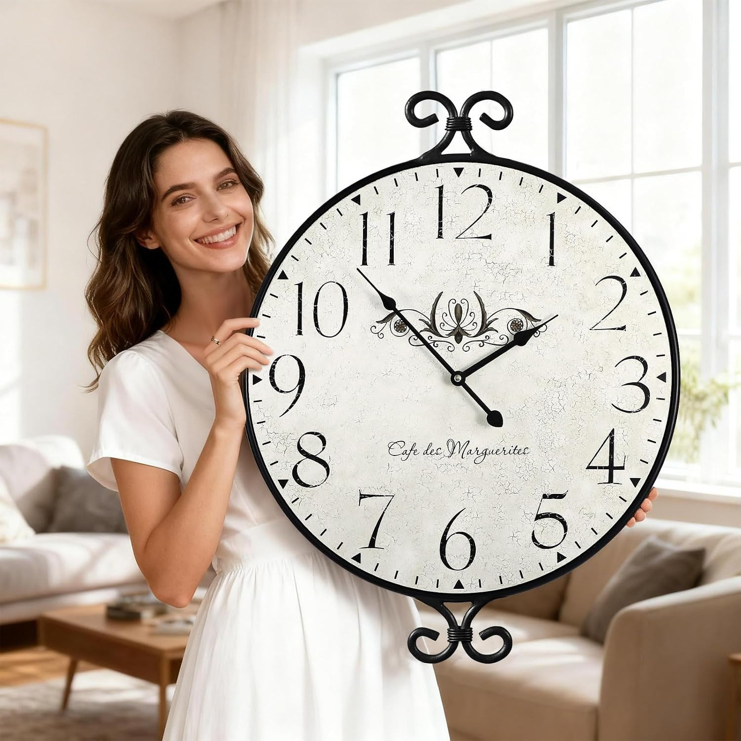 30 Inch Wall Clock for Living Room, Extra Large Farmhouse Wall Clock, Wrought Ir