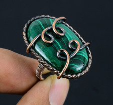 Amazing Malachite Handmade Gemstone Copper Wire Wrapped Women Ring Jewelry