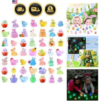 50pcs Easter Luminous Mini Resin Figures, Little Small Easter Glow in The Dar...